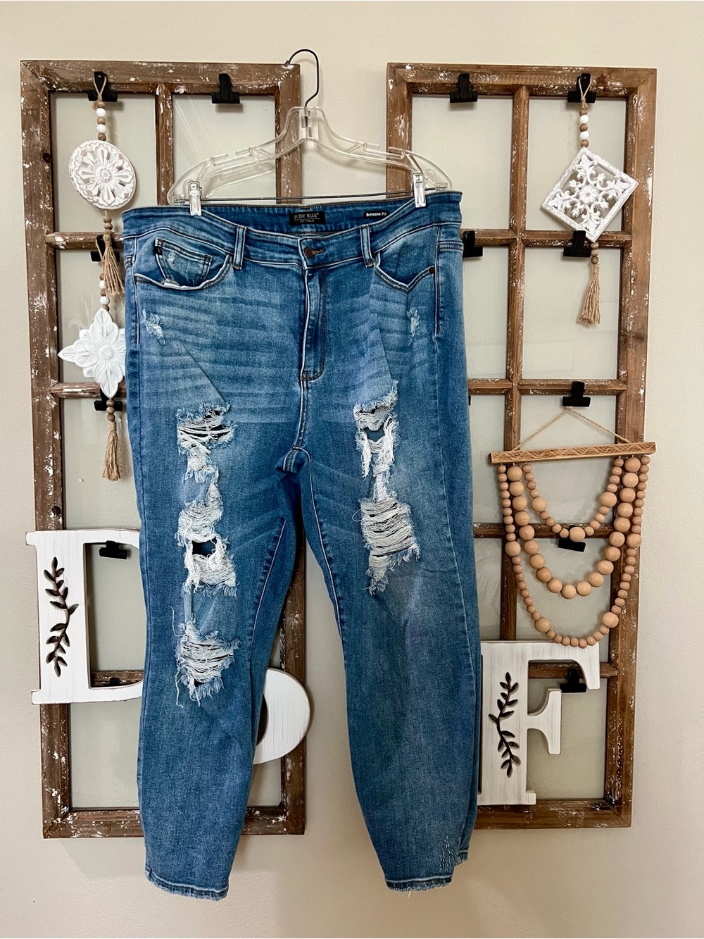 Judy Blue Distressed Blue Boyfriend Jeans